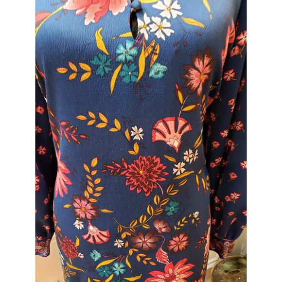 Loft Wildflower Satin Shift Dress Women's Size M Blue Collered Button Down - Picture 4 of 12